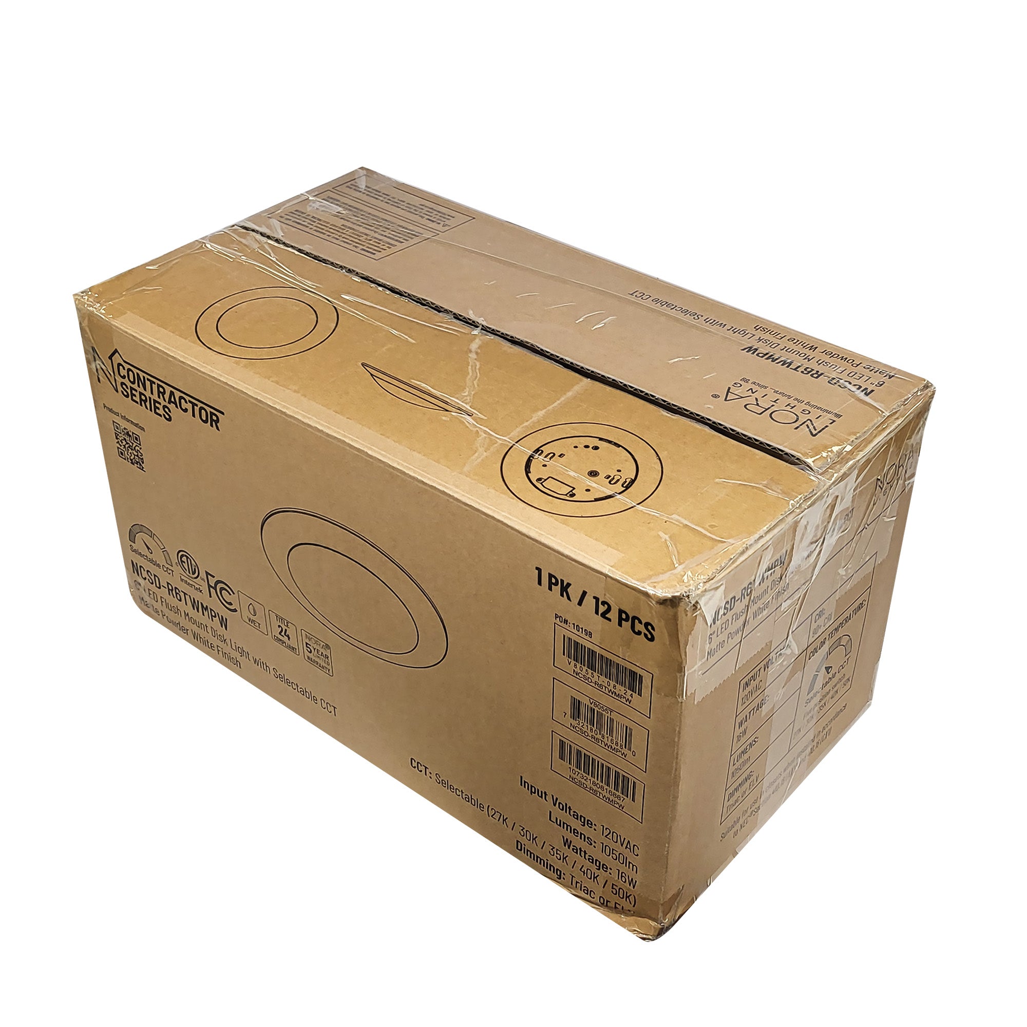 Nora Lighting NCSD-R6TWMPW 6 Contractor Series LED Flush Mount Disk Light, Selectable CCT, Matte Powder White (12-Pack)