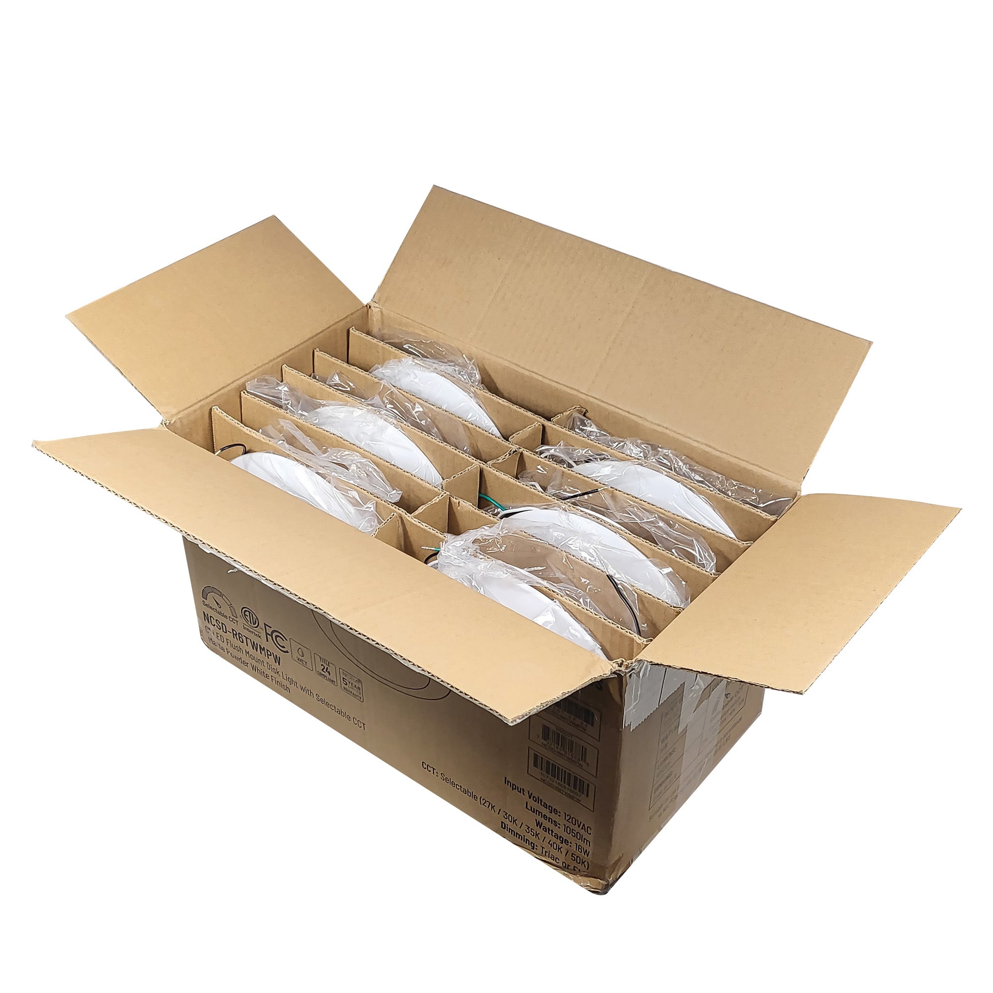 Nora Lighting NCSD-R6TWMPW 6 Contractor Series LED Flush Mount Disk Light, Selectable CCT, Matte Powder White (12-Pack)