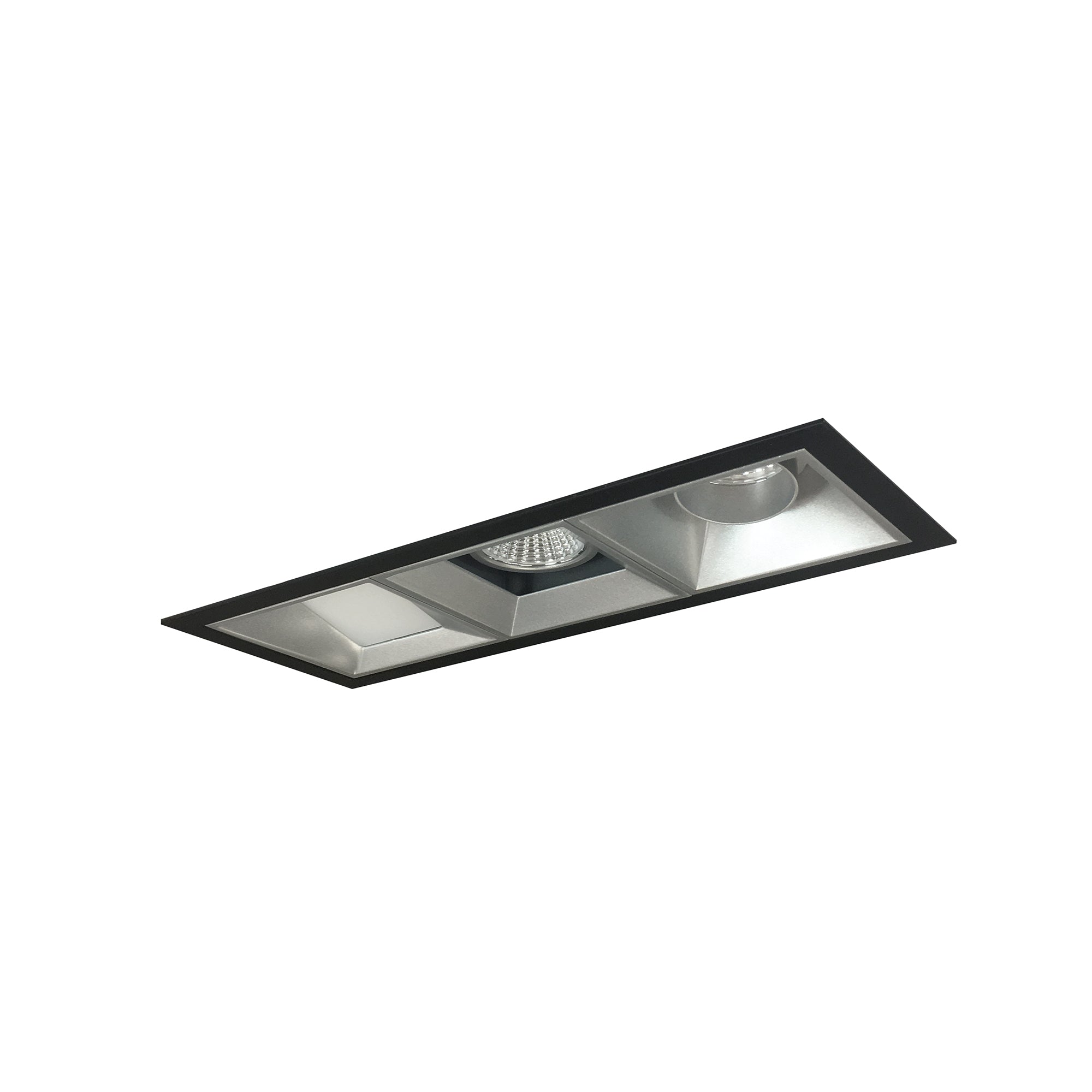 Nora Lighting NMIOT-13-B-AFW-35X-10-HZ - Recessed - Iolite MLS 3-Head Trim Kit, Black Flange, 3500K, 1000lm, Haze Adj. Snoot/Fixed Downlt./Wall Wash Trims