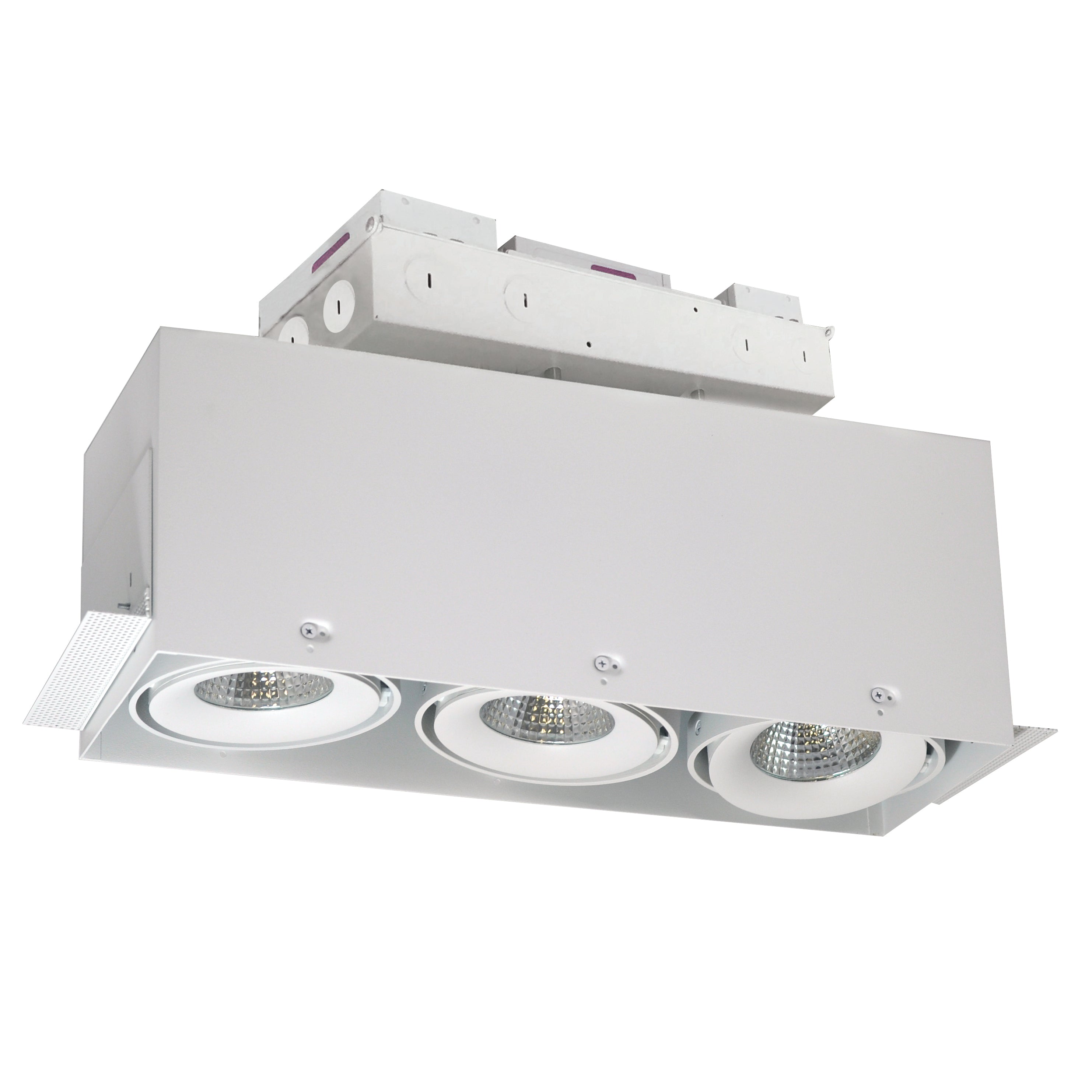 Nora Lighting NMRTLG-13D6L1935W - Recessed - LED Trimless 3-Head MLS Housing, 30W / 2100lm per Head, 3500K, 32-Degrees Flood, White, 120-277V 0-10V Dimming