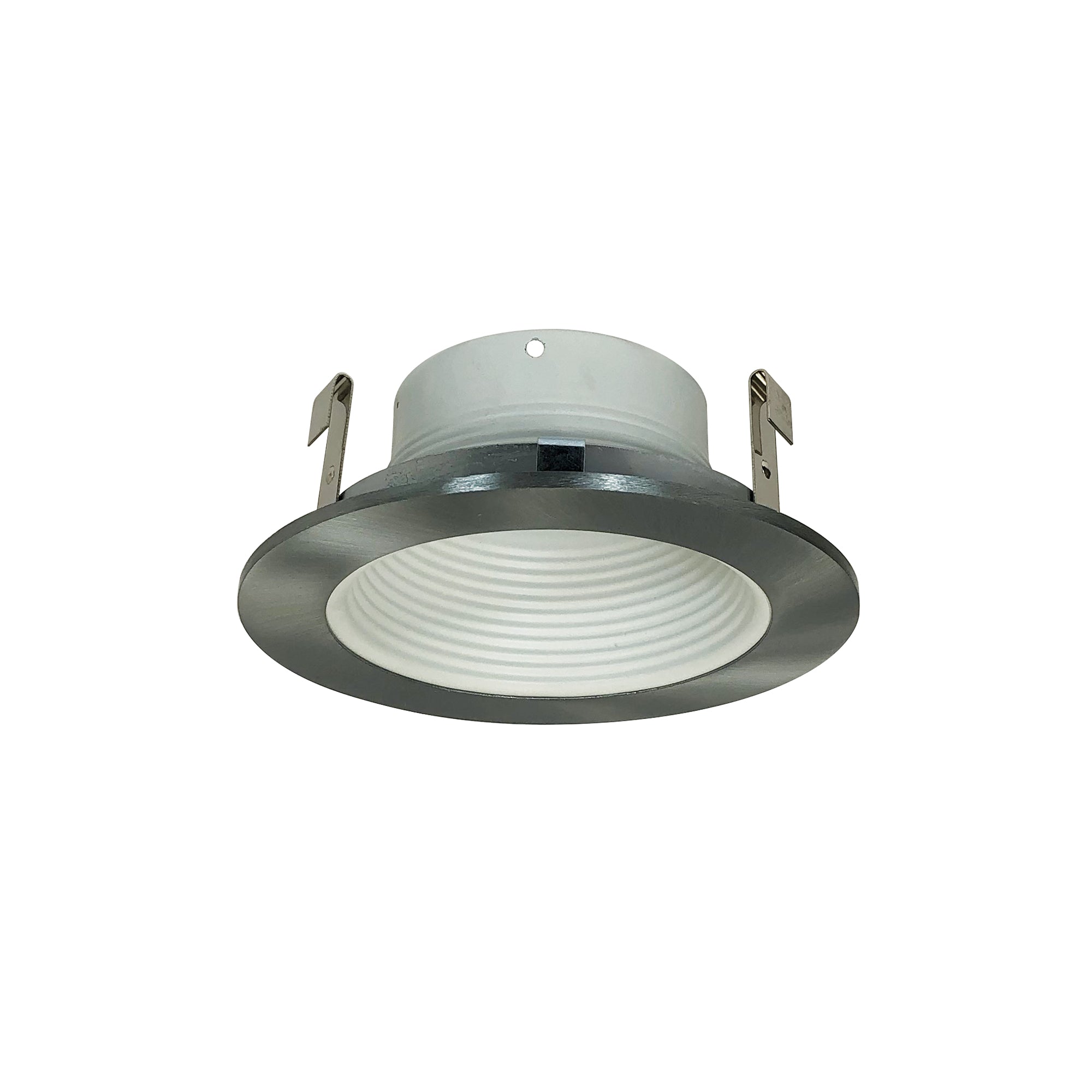Nora Lighting NS-40WN - Recessed - 4 Inch White Stepped Metal Baffle Trim w/ Natural Metal Ring